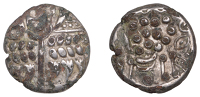 British Iron Age, DUROTRIGES, Uninscribed issues, a contemporary fourrée Stater, Badbury Rings type, devolved head...