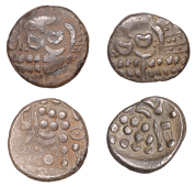 British Iron Age, DUROTRIGES, Uninscribed issues, silver Staters (2), Turf Cutter/Cranborne Chase type, devolved...
