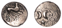British Iron Age, ICENI, Uninscribed issues, contemporary fourrée Stater, Freckenham Crescents [Phallic] type,...