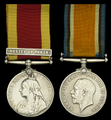 Pair: Private W. Thomas, Royal Welsh Fusiliers, who served overseas during the Occupation of Crete from 1897-98, and...