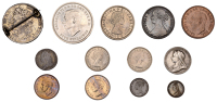 George II, Sixpence, 1758 (ESC 1763; S 3711); George IV, Crown, 1821, edge secundo (ESC 2310; S 3805); Victoria,...