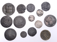 Miscellaneous British hammered silver coins (3); together with imitation Halfpennies (5), pewter tokens (3) and coin...