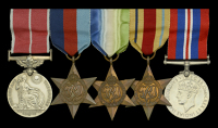 A scarce Second War parachute-mine disposal B.E.M. group of five awarded to Able Seaman Arthur Lee, Royal...