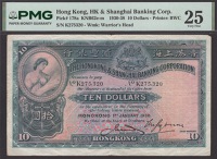 Hong Kong & Shanghai Banking Corporation, $10, 1 January 1938, serial number K275320, Greyburn and one manuscript...