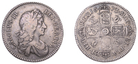 Charles II (1660-1685), Milled coinage, Shilling, 1673, second bust, no stop after hib, e in et over r, harp with 4...
