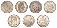 France, Louis Philippe I, 5 Francs, 1833w, Lille (KM 749); Second Republic, 5 Francs, 1849a, Paris (KM 761); Fifth...