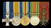 A scarce Great War ‘Land Service’ D.S.C. group of five awarded to 2nd Lieutenant D. Harding, Royal Marine...