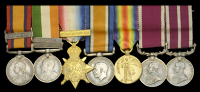 The mounted group of seven miniature dress medals worn by Acting Regimental Sergeant Major S. W. Randall, Devonshire...