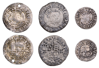 Henry VIII, Groat, Tower mint, mm. lis, bust D, 2.36g/5h (N 1797; S 2337E); Halfgroat, Canterbury, Abp Cranmer, mm....