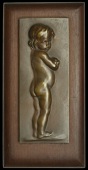 FRANCE, Enfant Nu, c. 1900, a bronze plaque, unsigned, naked infant standing with back to viewer, head turned to...