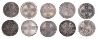 Miscellaneous Lots, Shillings (10), William and Mary (2), William III (4), Anne (4), different dates [10]. Varied...