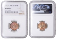 Victoria (1837-1901), Farthing, 1873 (F 524; S 3958). Beautifully toned and lustrous, mint state [Graded by NGC as...
