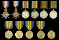 Erased Medals (11): 1914 Star; 1914-15 Star; British War Medal 1914-20 (4); Victory Medal 1914-19 (5), all neatly...