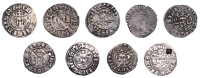 Edward I, Pennies (3), class 3g, London, 1.30g/6h (S 1393); class 9b1, London, star on breast, 1.38g/4h (S 1408);...