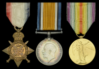 Three: Private J. Hendry, Royal Highlanders, who was thrice wounded in action

1914 Star (1224 Pte. J. Hendry....