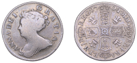 Anne (1702-1714), Shilling, 1704, second bust, plumes in angles, harp with 6 strings, 5.83g/6h (ESC 1390; S 3588)....