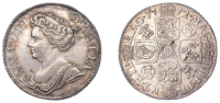 Anne (1702-1714), Shilling, 1712, fourth bust, roses and plumes, harp with 6 strings, 6.04g/6h (ESC 1410; S 3617)....