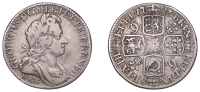 George I (1714-1727), Shilling, 1723, second bust, w·c·c· below, plume and interlinked cs in angles, harp with 7...
