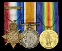 A rare and emotive Great War group of three awarded to Private P. Oatley, Royal Marine Light Infantry, who, in...