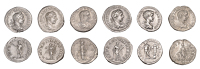 Geta (Cæsar 198-209), Denarius, 200-2, bare-headed and draped bust right, rev. Geta, in military attire, standing...