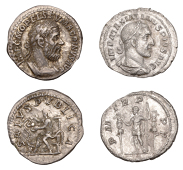 Macrinus (217-218), Denarius, 217-8, laureate, long-bearded and cuirassed bust right, rev. Salus, draped, seated...