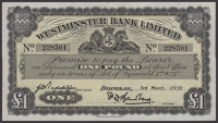 Westminster Bank Limited, £1, 3 March 1959, serial number 228501, Barlow and Radcliffe signatures, uncirculated and...