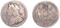 George II (1727-1760), Shilling, 1727, plumes in angles, harp with 7 strings, 5.78g/6h (ESC 1694; S 3697). Fair	...