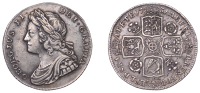 George II (1727-1760), Shilling, 1731, roses and plumes, crowns with double pearls in bands, harp with 6 strings,...