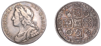 George II (1727-1760), Shilling, 1732, roses and plumes, crowns with single pearls in bands, harp with 8 strings,...