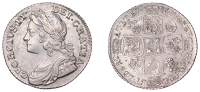 George II (1727-1760), Shilling, 1736/5, roses and plumes, no pearls in crowns, harp with 8 strings, 6.02g/6h (ESC...