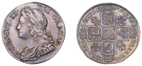 George II (1727-1760), Shilling, 1737, roses and plumes, harp with 10 strings, 5.99g/6h (ESC 1711; S 3700)....