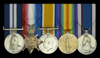 A rare Great War East Africa operations D.S.M. group of five awarded to Able Seaman F. W. Bull, Royal Navy, who was...