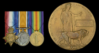 Three: Leading Telegraphist W. C. Mair, Royal Navy, killed in action on H.M.S. Amphion, 6 August 1914 - the ship...