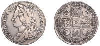 George II (1727-1760), Shilling, 1743/1, roses in angles, harp with 8 strings, 5.90g/6h (ESC 1721; S 3702). About...