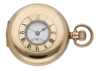 Swiss. A gold half hunting cased watch, 1928.
Movement: lever escapement, 16 jewels.
Dial: white enamel, Roman...
