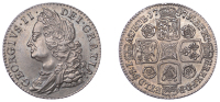 George II (1727-1760), Shilling, 1747, roses in angles, harp with 8 strings, 6.01g/6h (ESC 1728; Oddie, BNS Blog 4...