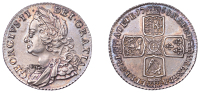 George II (1727-1760), Shilling, 1758, harp with 8 strings, 6.07g/6h (ESC 1734; S 3704). Area of haymarking on lower...