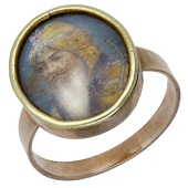 An Indian portrait miniature, later mounted as a ring, the oval glazed panel depicting Maharaja Ranjit Singh, panel...