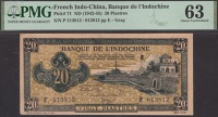 Banque de l’Indochine, French Indochina, 20 Piastres, ND (1945), serial number P513812/P013812, plate position E,...