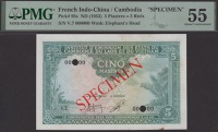 Institut d’Emission des Etats du Cambodge du Laos et du Vietnam, specimen 5 Piastres, ND (1953), serial number V.7...