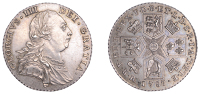 George III (1760-1820), Pre-1816 issues, Shilling, 1787, no hearts, stops by date, no stop over head, harp with 7...