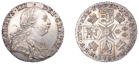 George III (1760-1820), Pre-1816 issues, Shilling, 1787, no hearts, stops by date, harp with 6 strings, 6.02g/12h...