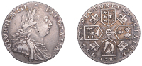 George III (1760-1820), Pre-1816 issues, Shilling, 1787, with hearts, r over r in rex, harp with 7 strings,...