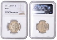 Austria, Federal State, Schilling, 1934, Vienna (KM 2851). Good extremely fine [Graded by NGC as MS 64]	 £40-£50