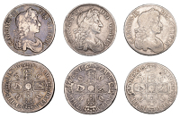 Charles II, Crowns (3), 1675, 1679, 1682 (ESC 395, 405, 418; S 3358, 3359). Fair or better	 £120-£150