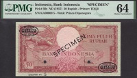 Bank Indonesia, specimen 50 Rupiah, ND (1957), serial number KA00000, specimen number 5, black SPECIMEN overprints...
