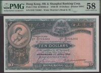 Hong Kong & Shanghai Banking Corporation, $10 (2), 1 April 1948, serial number D/H 718362, and 14 January 1958,...