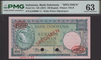 Bank Indonesia, specimen 100 Rupiah, ND (1957), serial number KA00000, specimen number 11, red SPECIMEN overprints...