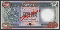 Hong Kong & Shanghai Banking Corporation, specimen $20, 1 January 1988, serial number AN000000, specimen number 005,...