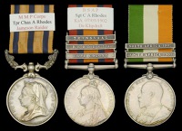The campaign group of three awarded to Sergeant C. A. Rhodes, British South Africa Police, a confirmed Jameson...
